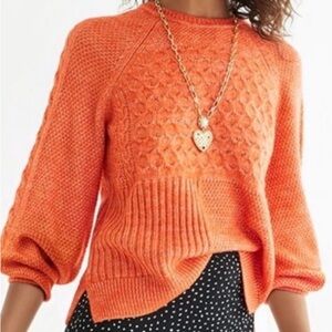 CAbi Bright Orange Textured Crewneck Sweater